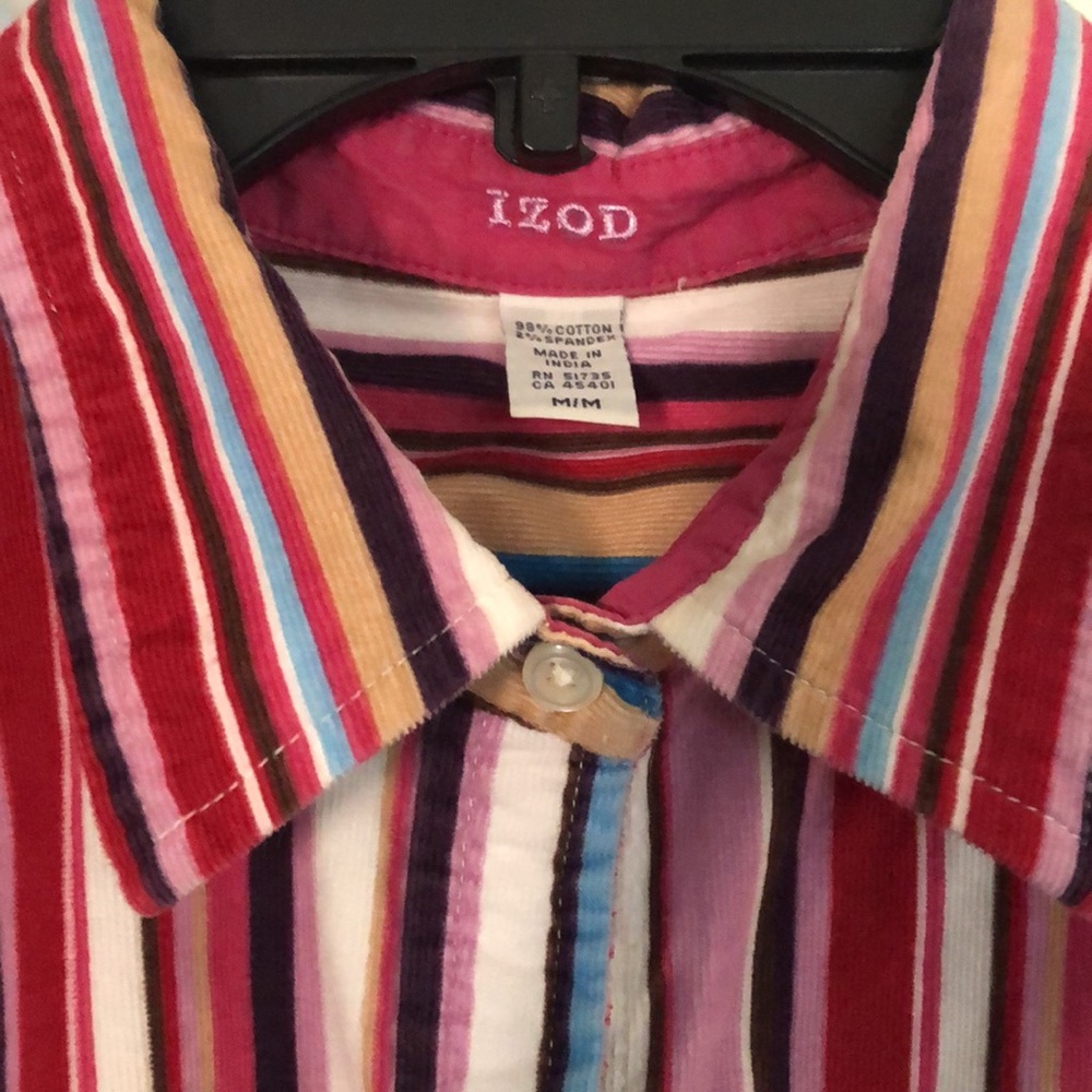 Long sleeved, Striped, corduroy shirt by Izod. Size medium